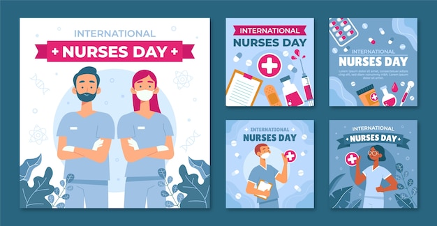 Flat international nurses day instagram posts collection