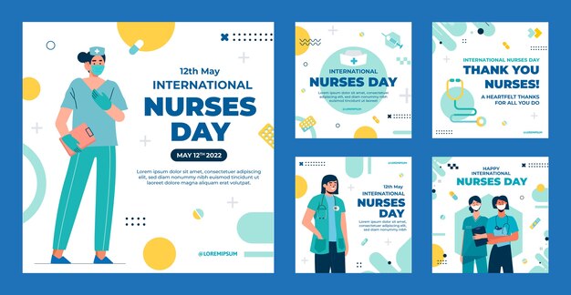 Flat international nurses day instagram posts collection