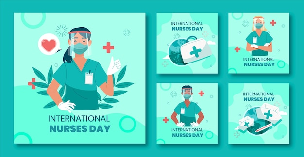 Free vector flat international nurses day instagram posts collection