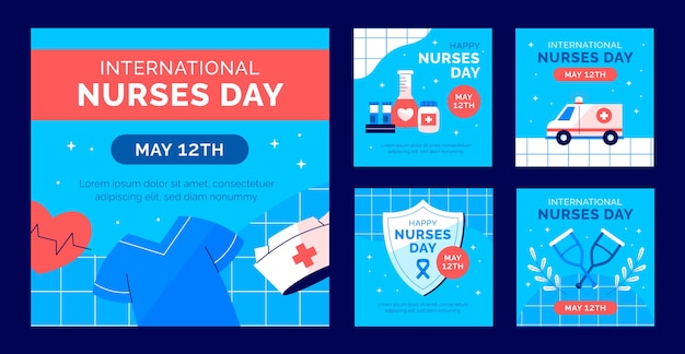 Free vector flat international nurses day instagram posts collection