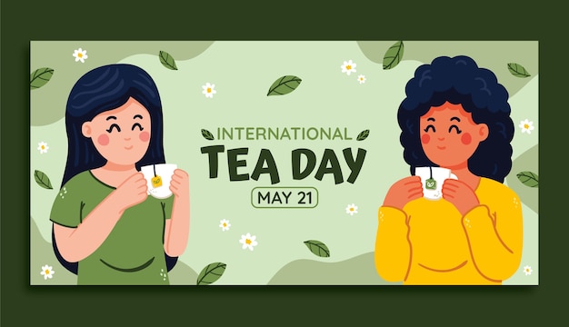 Free vector flat international tea day horizontal banner template