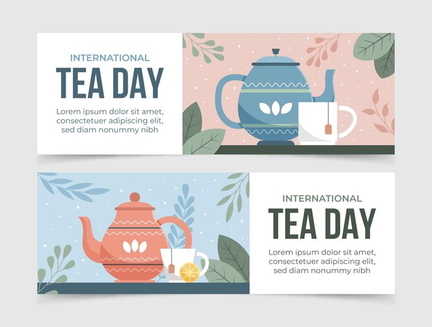 Free vector flat international tea day horizontal banners pack