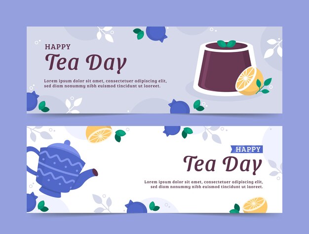 Flat international tea day horizontal banners pack