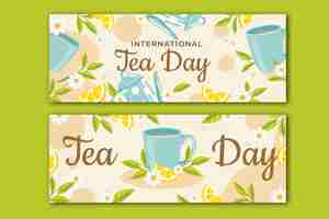Бесплатное векторное изображение Плоский международный день чая горизонтальные баннеры пакет