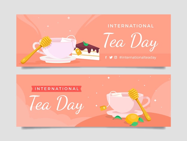 Free vector flat international tea day horizontal banners pack