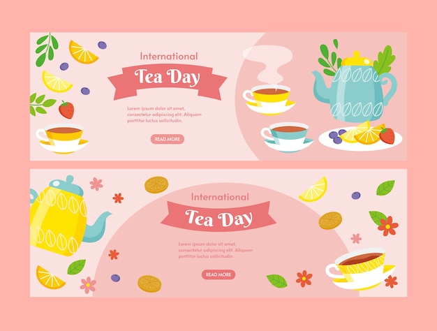 Free vector flat international tea day horizontal banners pack