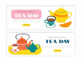 Free vector flat international tea day horizontal banners pack