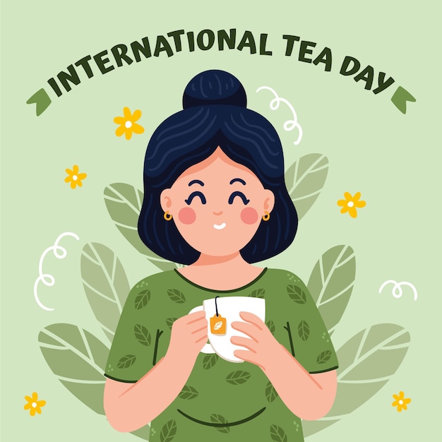 フラット国際茶の日のイラスト
