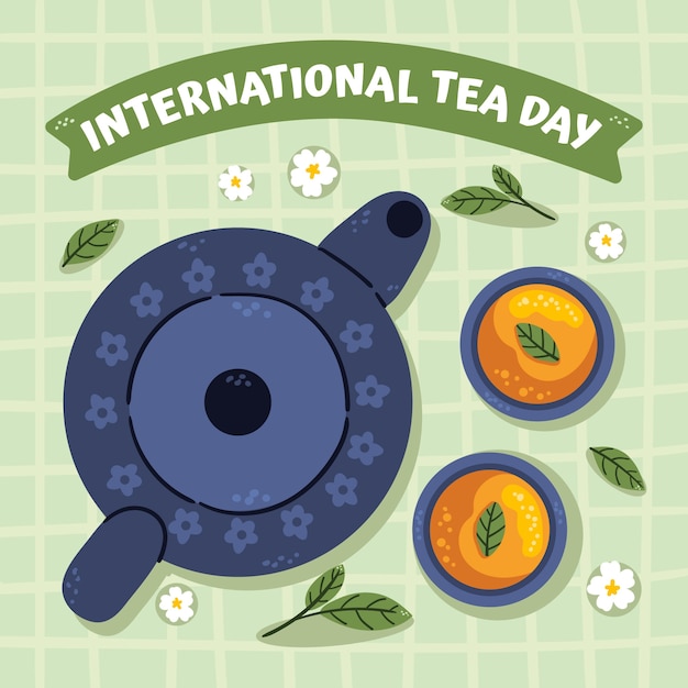 Vettore gratuito illustrazione piatta del giorno del tè internazionale