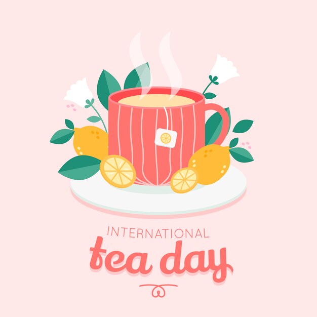 Flat international tea day illustration