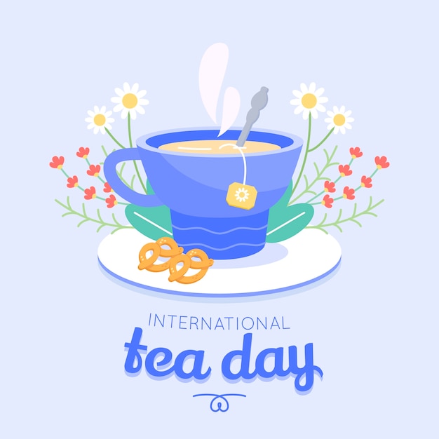 Flat international tea day illustration