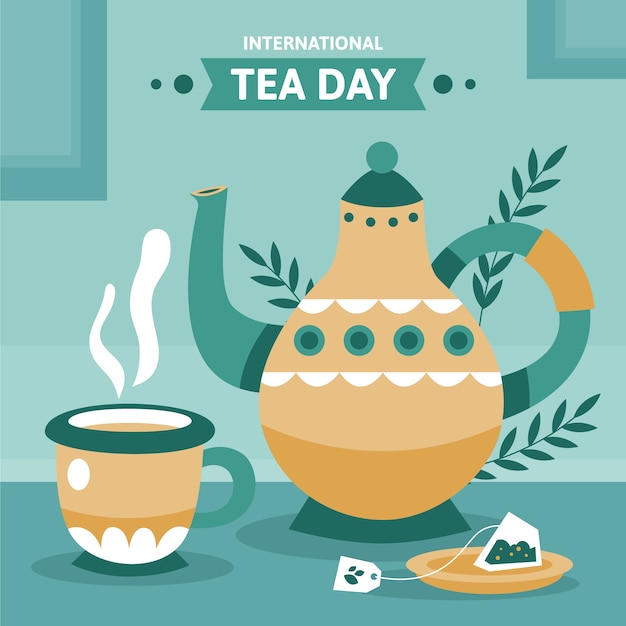 Flat international tea day illustration