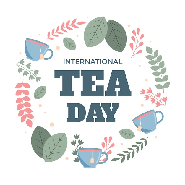 Flat international tea day illustration