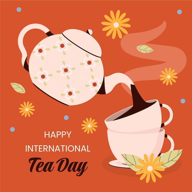 Flat international tea day illustration