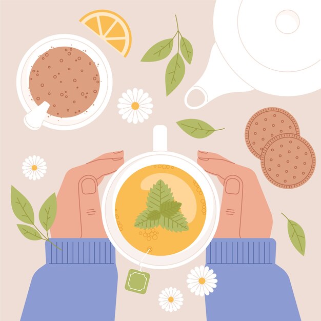 Flat international tea day illustration