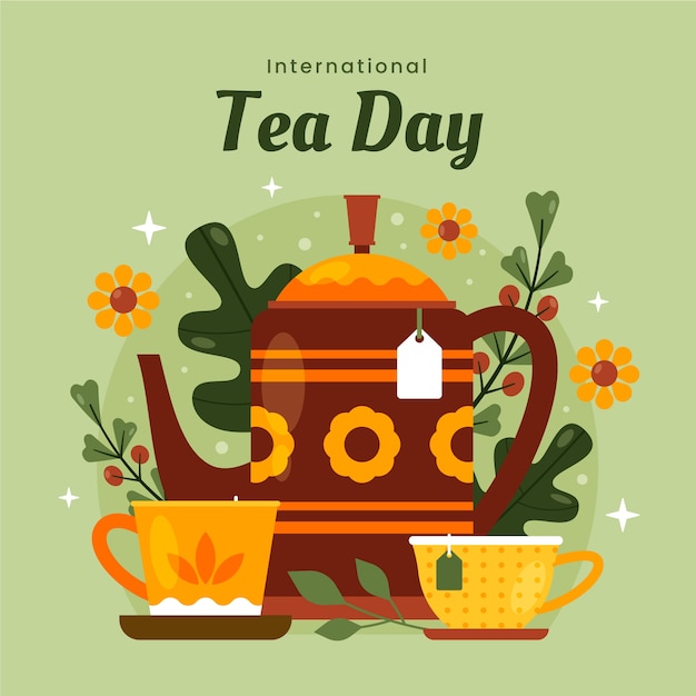 Flat international tea day illustration