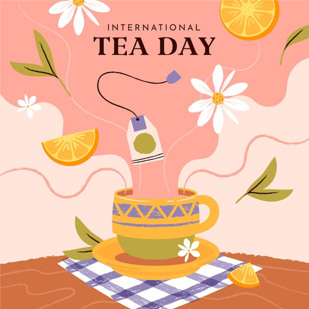 Flat international tea day illustration