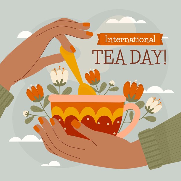 フラット国際茶の日のイラスト