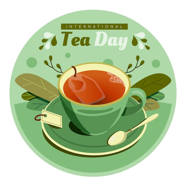 Flat international tea day illustration