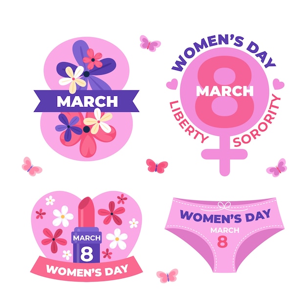 Free vector flat international women's day badges collection