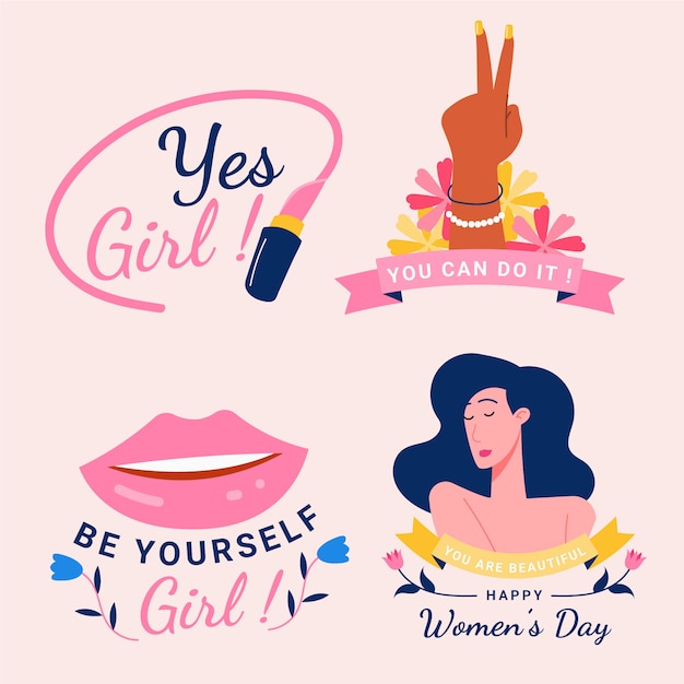 Free vector flat international women's day badges collection