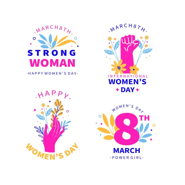 Flat international women's day badges collection