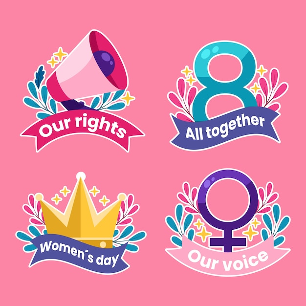 Free vector flat international women's day badges collection