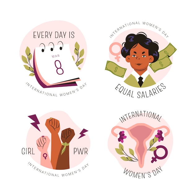 Flat international women's day badges collection