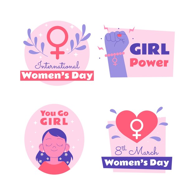 Бесплатное векторное изображение Плоская коллекция значков международного женского дня