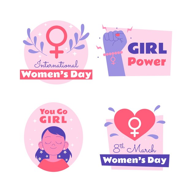 Flat international women's day badges collection