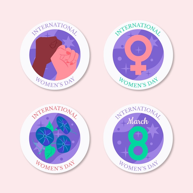 Free Vector flat international women's day badges collection