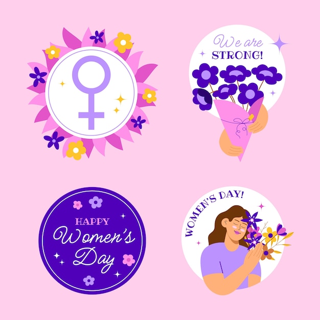 Плоская коллекция значков международного женского дня
