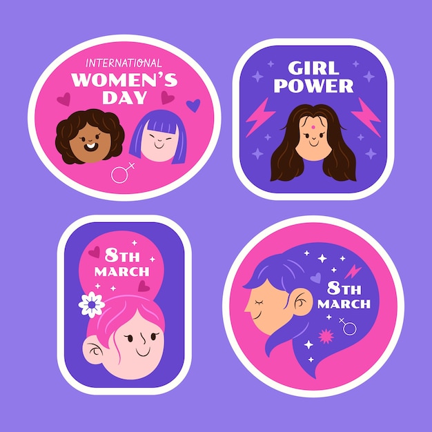 Free vector flat international women's day badges collection