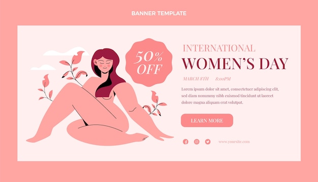 Free vector flat international women's day horizontal banner