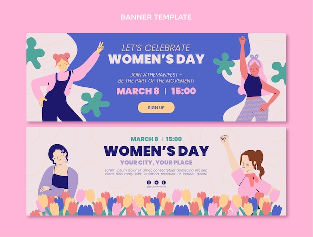 Flat international women's day horizontal banners set