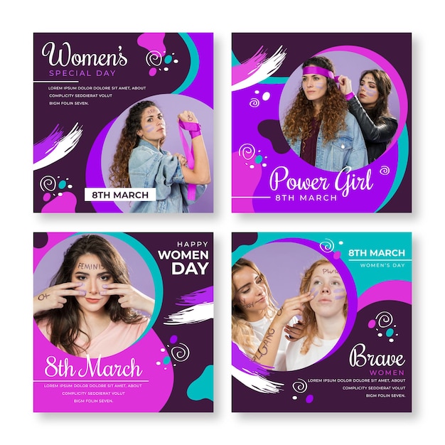 Free vector flat international women's day instagram posts collection