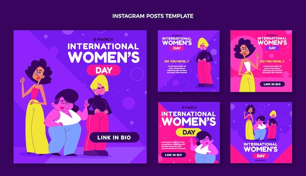 Free vector flat international women's day instagram posts collection