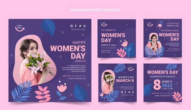 Flat international women's day instagram posts collection