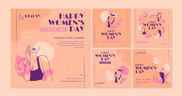 Free vector flat international women's day instagram posts collection