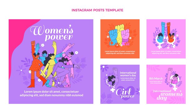 Free vector flat international women's day instagram posts collection