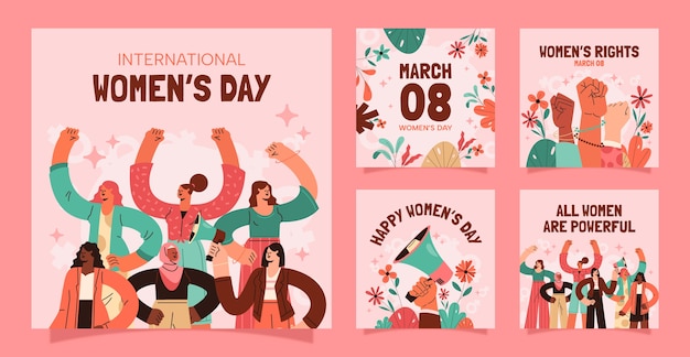 Free vector flat international women's day instagram posts collection