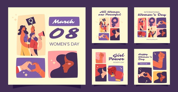 Flat international women's day instagram posts collection