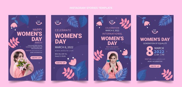 Flat international women's day instagram stories collection