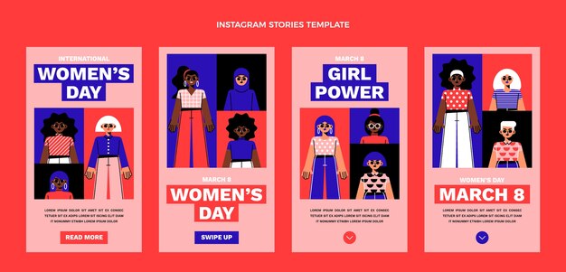 평평한 국제 여성의 날 인스타그램 스토리 컬렉션