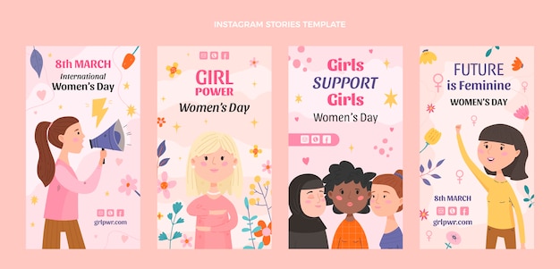 Free vector flat international women's day instagram stories collection