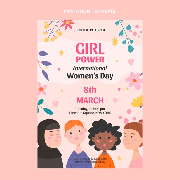 Flat international women's day invitation template