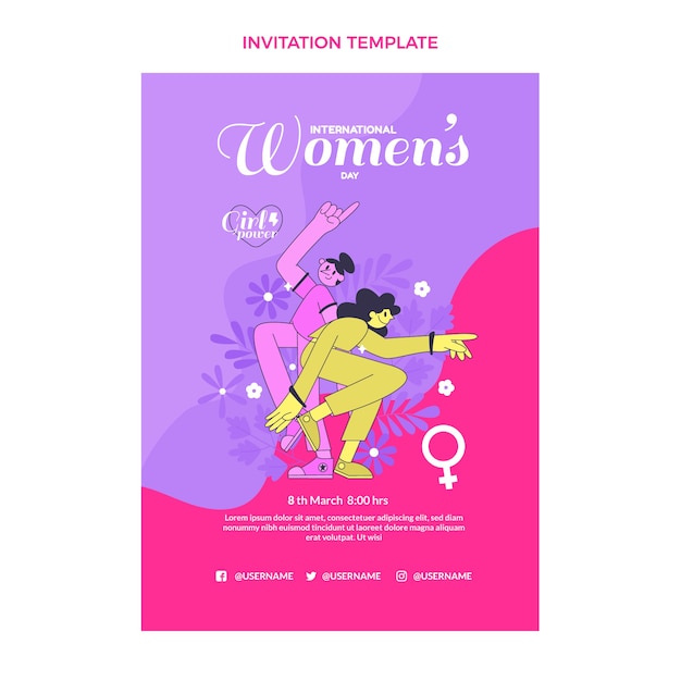 フラットな国際女性の日の招待状のテンプレート