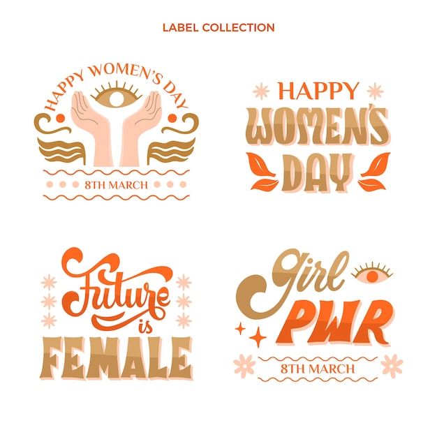 Free vector flat international women's day labels collection