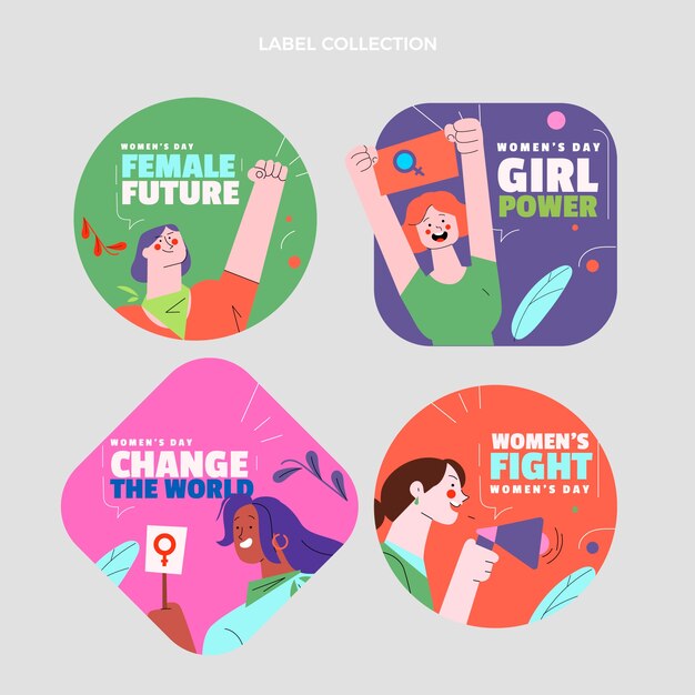 フラットな国際女性デーのラベルコレクション
