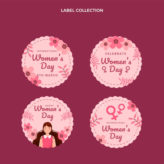 Collezione di etichette piatte per la giornata internazionale della donna